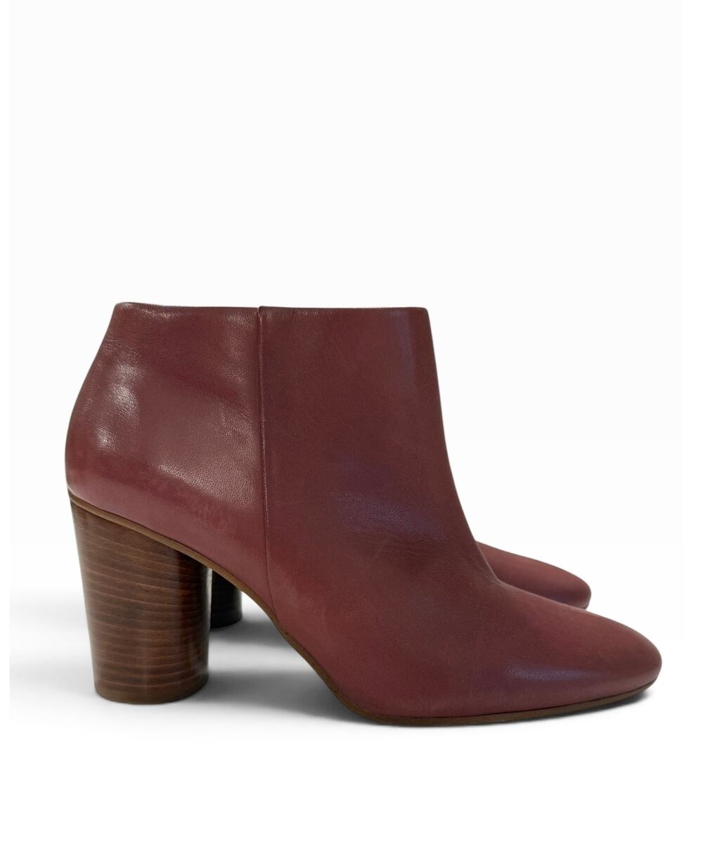 Hudson London Roseanne Bordeaux Leather Ankle Boots Block Heel Portugal 40 US 9